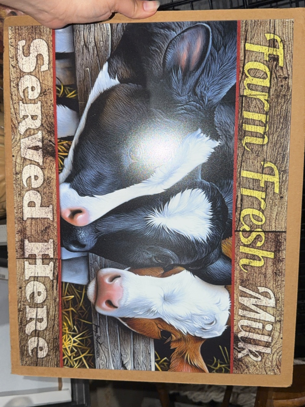Farm Fresh Milk Cow Wall Art Sign - Brown, Black, White